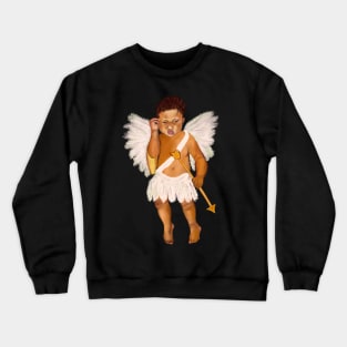 Cupid often wondered whether.... baby angel holding an arrow - In a contemplative pose with curly Afro Hair and gold arrow Crewneck Sweatshirt